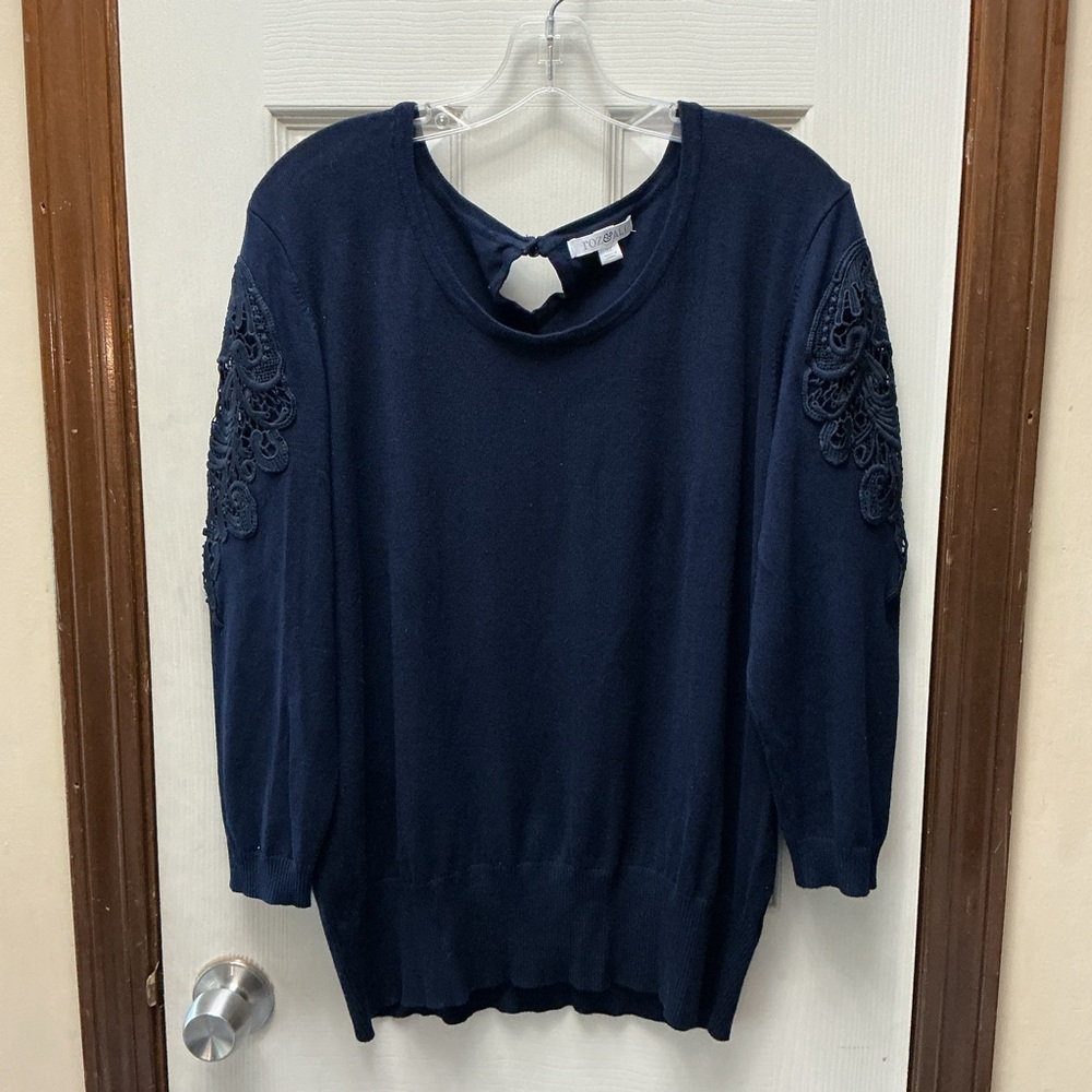 Roz & Ali Navy Sweater with Lace Sleeves